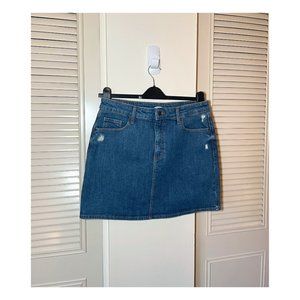 Old Navy Women’s Medium Wash Distressed Denim Skirt | Size 12